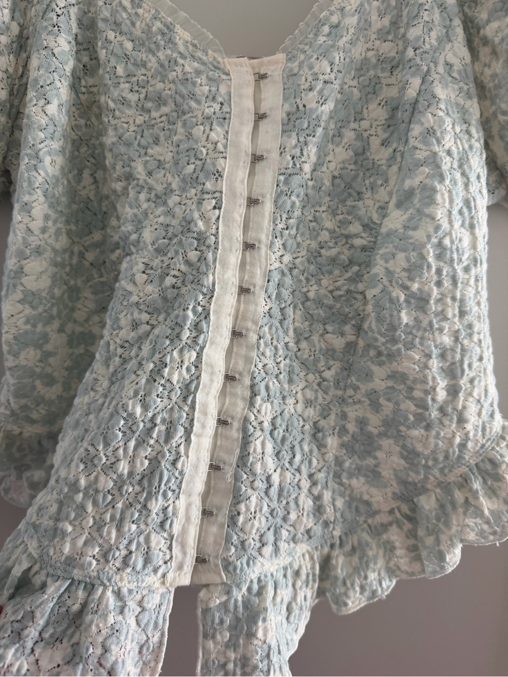 Free People Light Blue Smocked Ruffle Crop Top - Women's cottage core baby doll - Picture 3 of 6